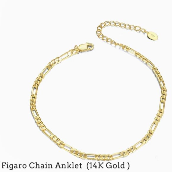 8.5" Solid 925 Gold Finish Figaro Anklet B… - Picture 1 of 12